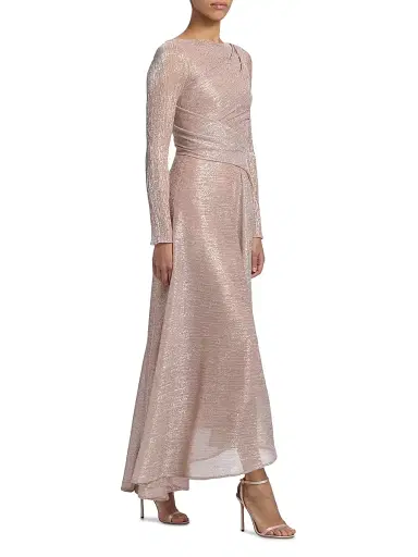 Talbot Runhof Women's Metallic Voile Boatneck Gown - Blush - Size 6 | Thumbnail 4 Talbot Runhof Women's Metallic Voile Boatneck Gown - Blush - Size 6 | Thumbnail 4
