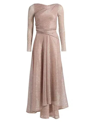 Talbot Runhof Women's Metallic Voile Boatneck Gown - Blush - Size 6 | Thumbnail 1 Talbot Runhof Women's Metallic Voile Boatneck Gown - Blush - Size 6 | Thumbnail 1