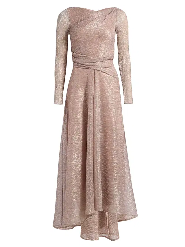 Women's Metallic Voile Boatneck Gown - Blush