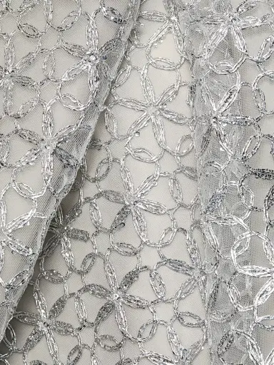 Naeem Khan Women's Metallic Floral Embroidered Short-Sleeve Gown - Silver | Thumbnail 7