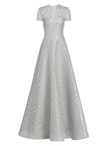 Naeem Khan Women's Metallic Floral Embroidered Short-Sleeve Gown - Silver | Thumbnail 1