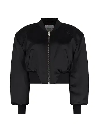 The Attico Women's Elasticized Trim Crop Bomber Jacket - Black | Thumbnail 1