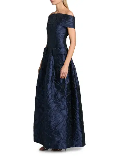 Talbot Runhof Women's Honeydrop Jacquard Off-the-Shoulder Ballgown - Royal Navy - Size 6 | Thumbnail 4