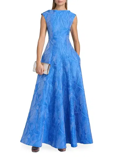 Talbot Runhof Women's Mikado Jacquard Slim Fit & Flare Gown - Periwinkle - Size 6 | Thumbnail 2 Talbot Runhof Women's Mikado Jacquard Slim Fit & Flare Gown - Periwinkle - Size 6 | Thumbnail 2