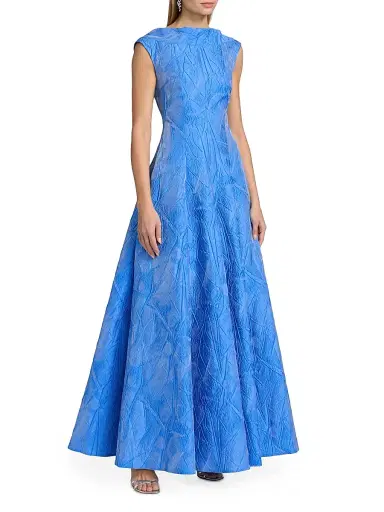 Talbot Runhof Women's Mikado Jacquard Slim Fit & Flare Gown - Periwinkle - Size 6 | Thumbnail 4 Talbot Runhof Women's Mikado Jacquard Slim Fit & Flare Gown - Periwinkle - Size 6 | Thumbnail 4