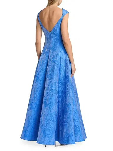 Talbot Runhof Women's Mikado Jacquard Slim Fit & Flare Gown - Periwinkle - Size 6 | Thumbnail 5 Talbot Runhof Women's Mikado Jacquard Slim Fit & Flare Gown - Periwinkle - Size 6 | Thumbnail 5