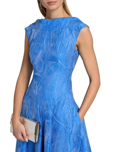 Talbot Runhof Women's Mikado Jacquard Slim Fit & Flare Gown - Periwinkle - Size 6 | Thumbnail 6 Talbot Runhof Women's Mikado Jacquard Slim Fit & Flare Gown - Periwinkle - Size 6 | Thumbnail 6