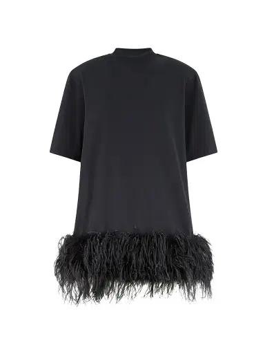 The Attico Women's Feather-Hem Cotton Minidress - Black | Thumbnail 1 The Attico Women's Feather-Hem Cotton Minidress - Black | Thumbnail 1