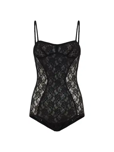 The Attico Women's Lace Paneled Bodysuit - Black | Thumbnail 1