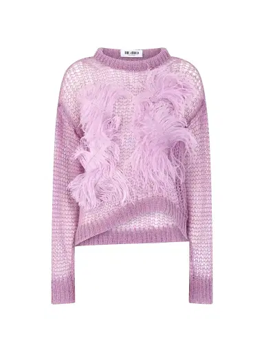 The Attico Women's Ostrich Feather-Detailed Mohair-Blend Open-Knit Sweater - Light Mauve | Thumbnail 1