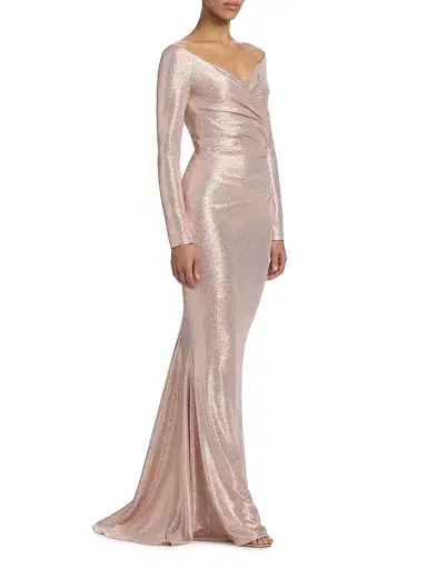 Talbot Runhof Women's Metallic Jersey V-Neck Gown - Blush - Size 14 | Thumbnail 2 Talbot Runhof Women's Metallic Jersey V-Neck Gown - Blush - Size 14 | Thumbnail 2