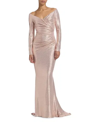 Talbot Runhof Women's Metallic Jersey V-Neck Gown - Blush - Size 14 | Thumbnail 3 Talbot Runhof Women's Metallic Jersey V-Neck Gown - Blush - Size 14 | Thumbnail 3