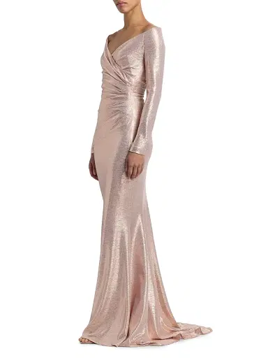 Talbot Runhof Women's Metallic Jersey V-Neck Gown - Blush - Size 14 | Thumbnail 4 Talbot Runhof Women's Metallic Jersey V-Neck Gown - Blush - Size 14 | Thumbnail 4