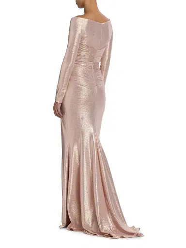 Talbot Runhof Women's Metallic Jersey V-Neck Gown - Blush - Size 14 | Thumbnail 5 Talbot Runhof Women's Metallic Jersey V-Neck Gown - Blush - Size 14 | Thumbnail 5