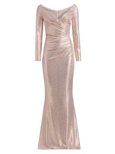 Talbot Runhof Women's Metallic Jersey V-Neck Gown - Blush - Size 14 | Thumbnail 1 Talbot Runhof Women's Metallic Jersey V-Neck Gown - Blush - Size 14 | Thumbnail 1