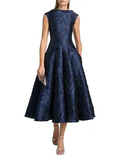 Talbot Runhof Women's Honeydrop Jacquard Cocktail Dress - Royal Navy - Size 6 | Thumbnail 2