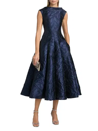 Talbot Runhof Women's Honeydrop Jacquard Cocktail Dress - Royal Navy - Size 6 | Thumbnail 3