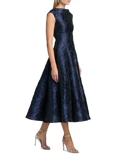 Talbot Runhof Women's Honeydrop Jacquard Cocktail Dress - Royal Navy - Size 6 | Thumbnail 4