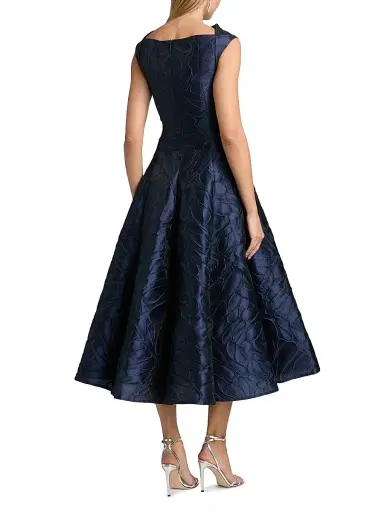 Talbot Runhof Women's Honeydrop Jacquard Cocktail Dress - Royal Navy - Size 6 | Thumbnail 5