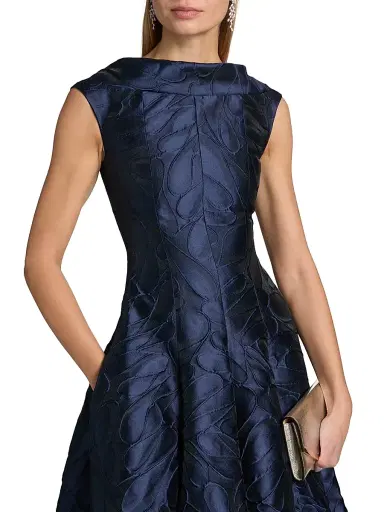 Talbot Runhof Women's Honeydrop Jacquard Cocktail Dress - Royal Navy - Size 6 | Thumbnail 6