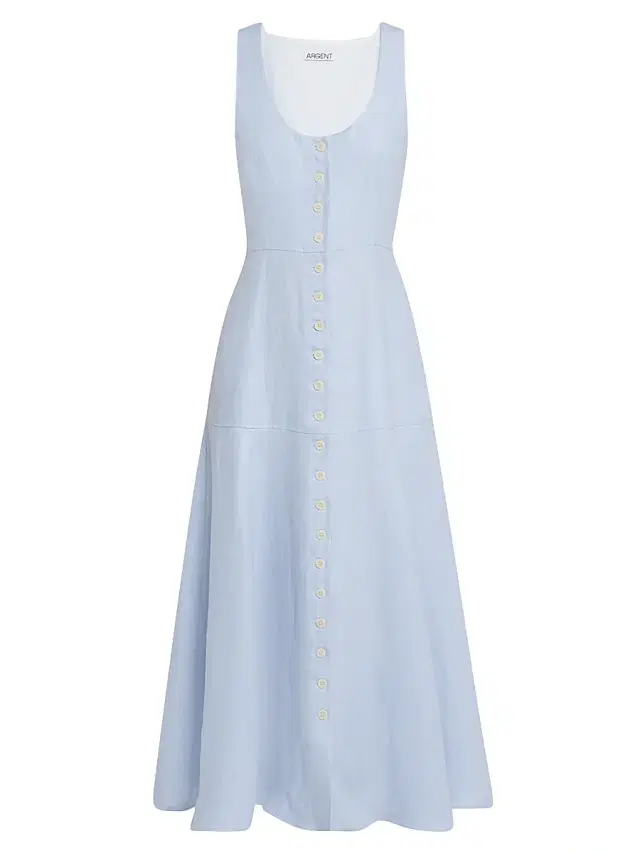 ARGENT Women's Marcy Sleeveless Linen Twill Midi-Dress - Light Blue