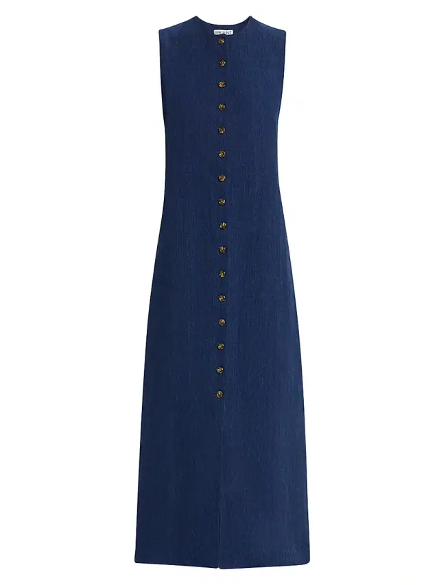 ARGENT Women's Linen Button-Front Midi-Dress - Blue