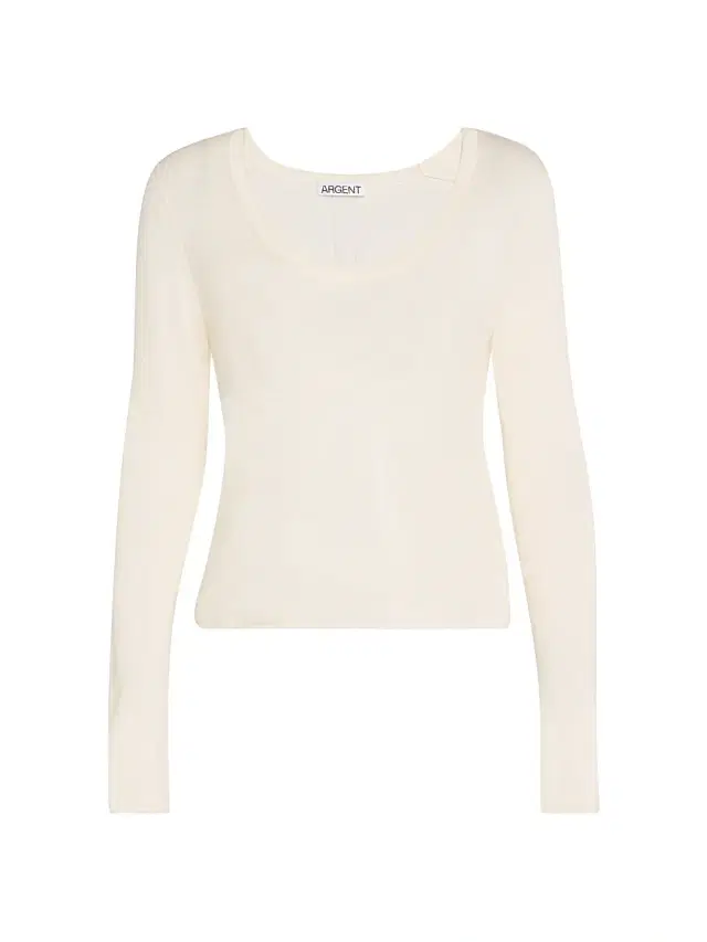 ARGENT Women's Merino Wool & Silk Pointelle Top - White