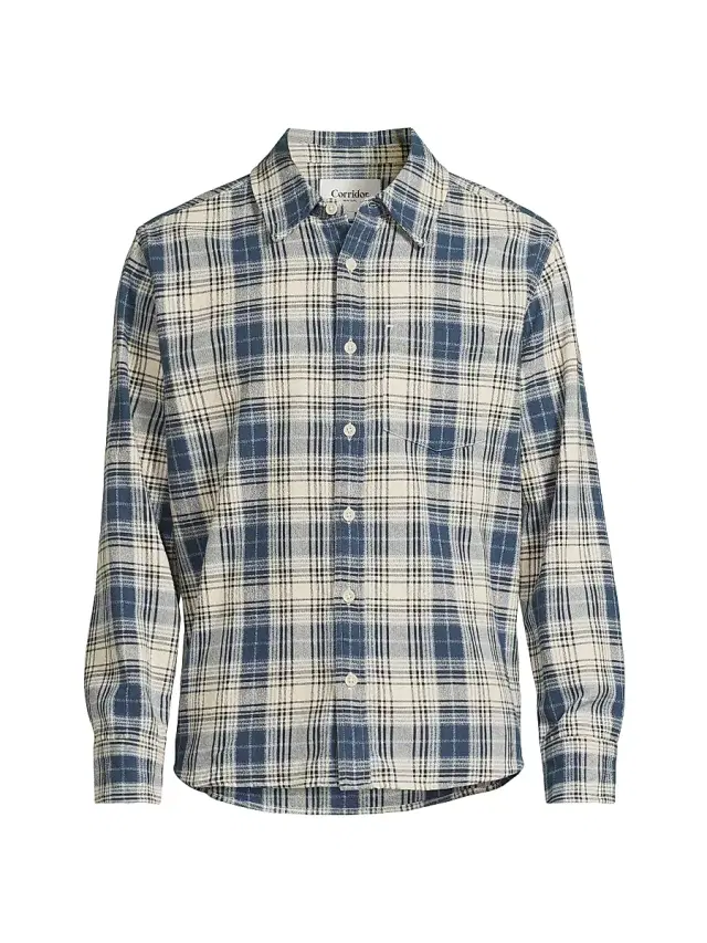 Men's Equinox Plaid Cotton Button-Front Shirt - Navy Men's Equinox Plaid Cotton Button-Front Shirt - Navy