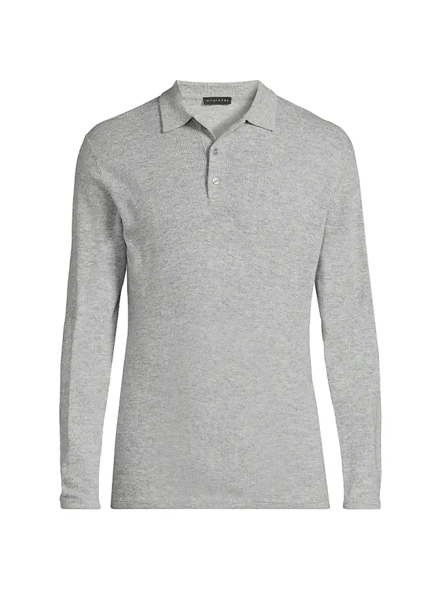 MONFRÈRE Men's Pierce Long-Sleeve Polo Sweater - Polo Light Grey