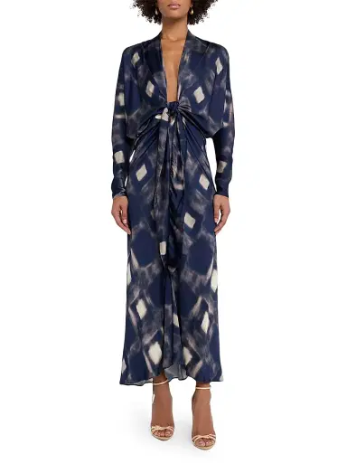 JBQ Women's Celine Geometric Tie-Front Maxi Dress - Blue - Size Large | Thumbnail 2 JBQ Women's Celine Geometric Tie-Front Maxi Dress - Blue - Size Large | Thumbnail 2