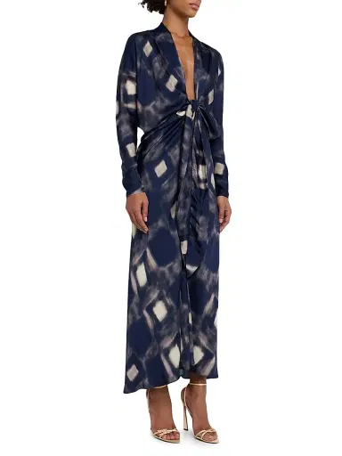 JBQ Women's Celine Geometric Tie-Front Maxi Dress - Blue - Size Large | Thumbnail 3 JBQ Women's Celine Geometric Tie-Front Maxi Dress - Blue - Size Large | Thumbnail 3