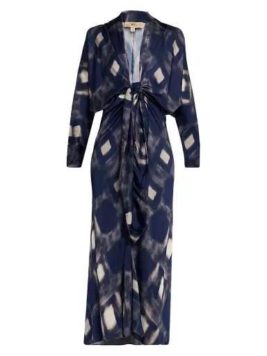 JBQ Women's Celine Geometric Tie-Front Maxi Dress - Blue - Size Large | Thumbnail 1 JBQ Women's Celine Geometric Tie-Front Maxi Dress - Blue - Size Large | Thumbnail 1