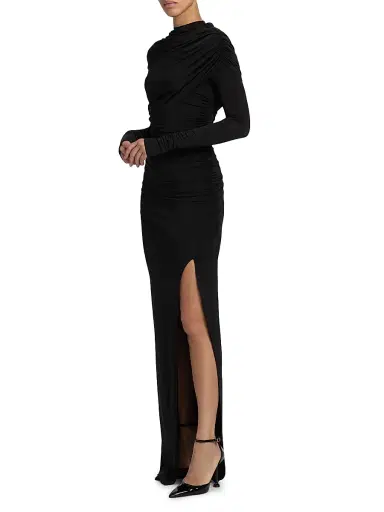 Lapointe Women's Jersey Ruched Shawl Gown - Black - Size Large | Thumbnail 2 Lapointe Women's Jersey Ruched Shawl Gown - Black - Size Large | Thumbnail 2