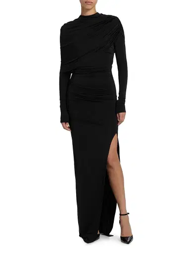 Lapointe Women's Jersey Ruched Shawl Gown - Black - Size Large | Thumbnail 3 Lapointe Women's Jersey Ruched Shawl Gown - Black - Size Large | Thumbnail 3