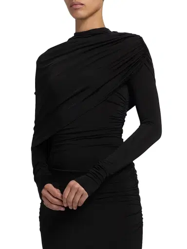 Lapointe Women's Jersey Ruched Shawl Gown - Black - Size Large | Thumbnail 6 Lapointe Women's Jersey Ruched Shawl Gown - Black - Size Large | Thumbnail 6