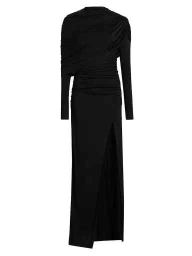 Lapointe Women's Jersey Ruched Shawl Gown - Black - Size Large | Thumbnail 1 Lapointe Women's Jersey Ruched Shawl Gown - Black - Size Large | Thumbnail 1