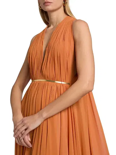 Reem Acra Women's Pleated Chiffon Belted A-Line Gown - Copper Gold - Size 10 | Thumbnail 6 Reem Acra Women's Pleated Chiffon Belted A-Line Gown - Copper Gold - Size 10 | Thumbnail 6