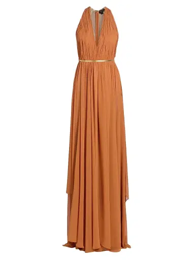 Reem Acra Women's Pleated Chiffon Belted A-Line Gown - Copper Gold - Size 10 | Thumbnail 1 Reem Acra Women's Pleated Chiffon Belted A-Line Gown - Copper Gold - Size 10 | Thumbnail 1