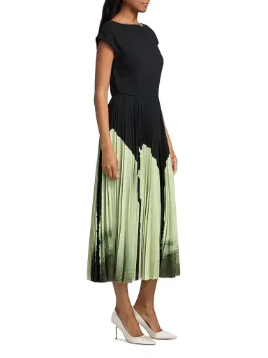 Jason Wu Collection Women's Watercolor Floral Crepe Pleated Midi-Dress - Nori Light Jade Multi | Thumbnail 4 Jason Wu Collection Women's Watercolor Floral Crepe Pleated Midi-Dress - Nori Light Jade Multi | Thumbnail 4
