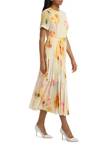 Jason Wu Collection Women's Watercolor Floral Pleated Chiffon Midi-Dress - Limoncello Multi - Size 10 | Thumbnail 2