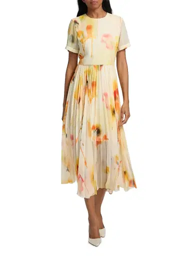 Jason Wu Collection Women's Watercolor Floral Pleated Chiffon Midi-Dress - Limoncello Multi - Size 10 | Thumbnail 3