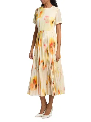 Jason Wu Collection Women's Watercolor Floral Pleated Chiffon Midi-Dress - Limoncello Multi - Size 10 | Thumbnail 4