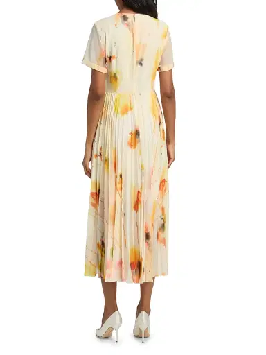 Jason Wu Collection Women's Watercolor Floral Pleated Chiffon Midi-Dress - Limoncello Multi - Size 10 | Thumbnail 5