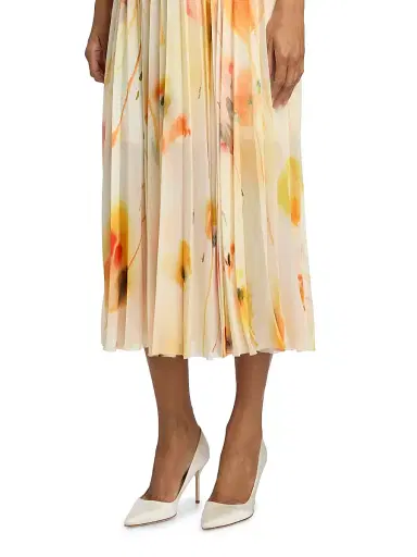 Jason Wu Collection Women's Watercolor Floral Pleated Chiffon Midi-Dress - Limoncello Multi - Size 10 | Thumbnail 6