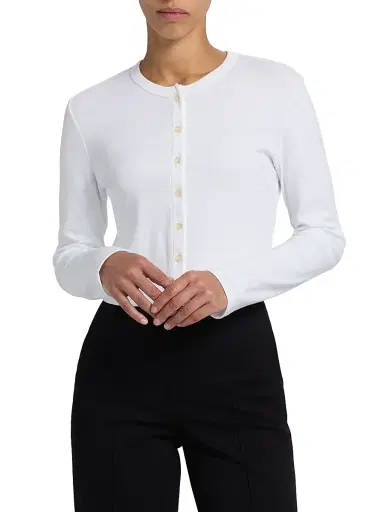 LESET Women's Nando Cotton Crop Cardigan - White | Thumbnail 3 LESET Women's Nando Cotton Crop Cardigan - White | Thumbnail 3