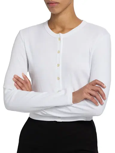 LESET Women's Nando Cotton Crop Cardigan - White | Thumbnail 6 LESET Women's Nando Cotton Crop Cardigan - White | Thumbnail 6