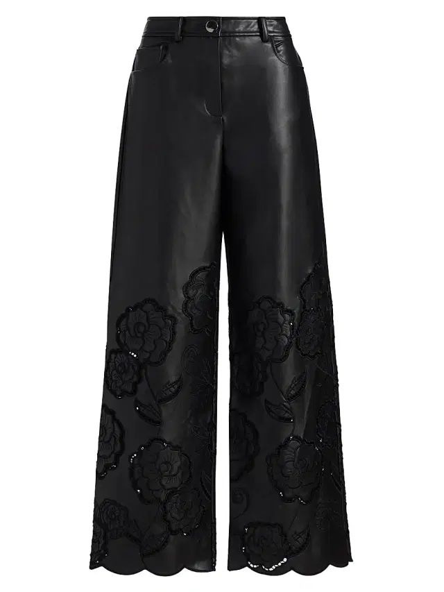 Toccin Women's Shawn Embroidered Faux-Leather Straight-Leg Pants - Jet