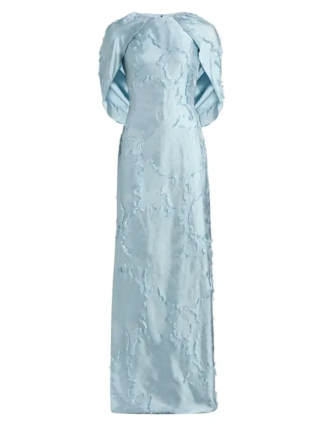 Amsale Women's Satin Cape-Detail Gown - Blue Grey