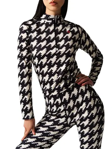 Perfect Moment Women's Base Layer Houndstooth Quarter-Zip Top - Black White Houndstooth - Size XL | Thumbnail 3 Perfect Moment Women's Base Layer Houndstooth Quarter-Zip Top - Black White Houndstooth - Size XL | Thumbnail 3