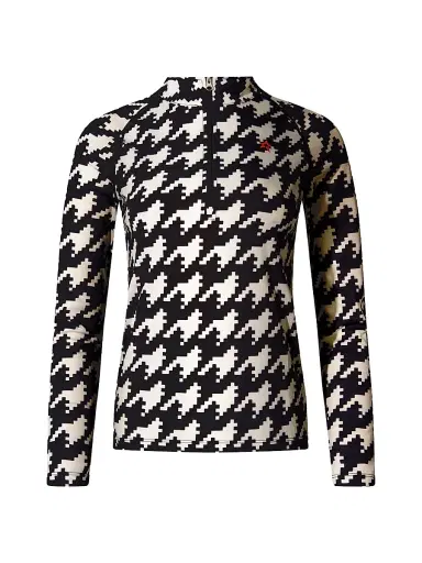 Perfect Moment Women's Base Layer Houndstooth Quarter-Zip Top - Black White Houndstooth - Size XL | Thumbnail 1 Perfect Moment Women's Base Layer Houndstooth Quarter-Zip Top - Black White Houndstooth - Size XL | Thumbnail 1